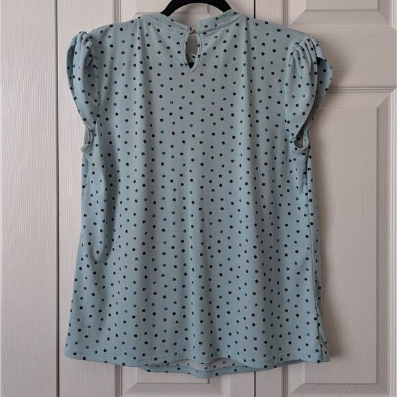 Elle Polka Dot Blouse | Women’s Medium | Blue with Navy Dots | Cap Sleeve | Top - Picture 4 of 4